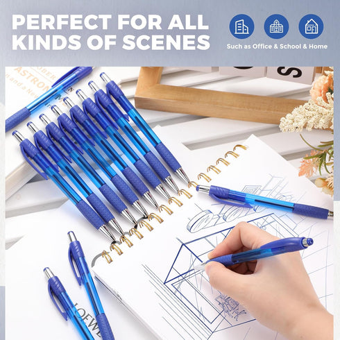 Cholemy 64 Pack Colored Retractable Gel Ink Pens, 0.7mm Fine Point Smooth Writing Click Pens for School Office (Blue)
