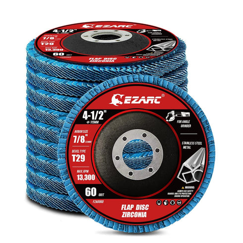EZARC Flap Disc 4 1/2 Inch for Angle Grinder, 10 PCS 60 Grit Zirconia Grinding Wheel for Stainless Steel