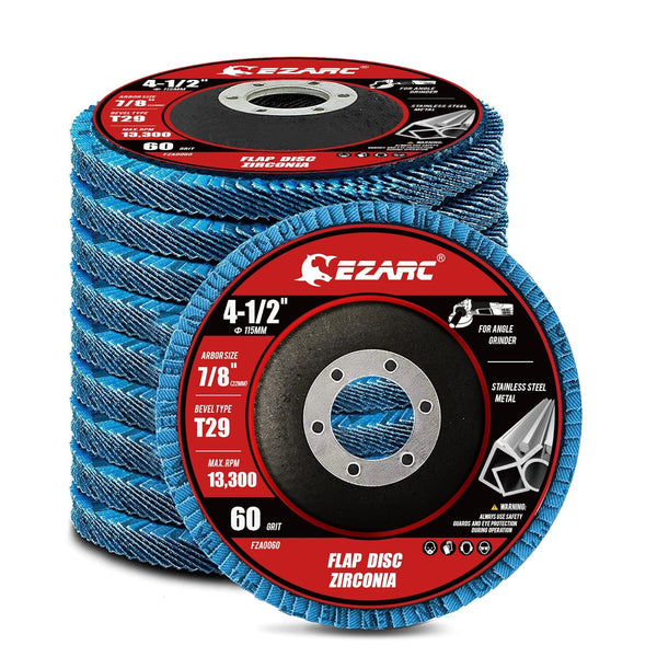 EZARC Flap Disc 4 1/2 Inch for Angle Grinder, 10 PCS 60 Grit Zirconia Grinding Wheel for Stainless Steel