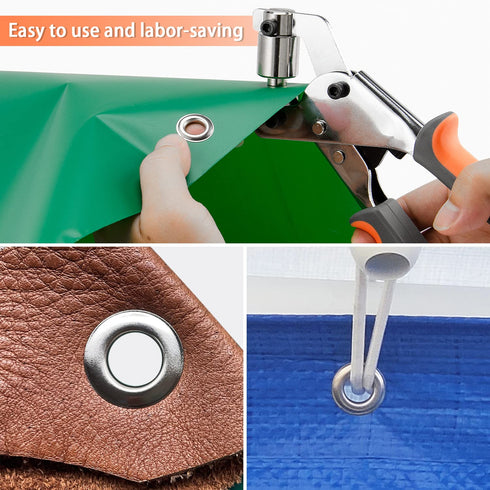 Grommet Tool Kit Eyelet Plier, IMLIKE Handheld Puncher Set with 500pcs 3/8 inch Silver Grommets, Manual Eyelet Kits