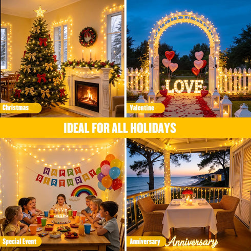 4 Pack 50 16.5ft 8 JMEXSUSS LED Battery Operated String Lights Warm White, Each Battery Outdoor Lights with Timer