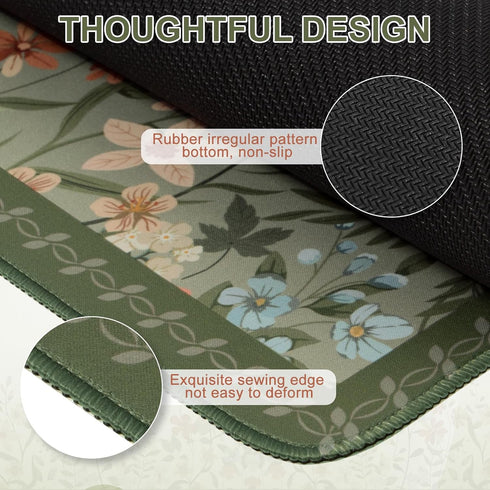iCasso Desk Mat for Keyboard and Mouse,Large Keyboard Mat Non-Slip,Cute Desk Pad with Stitched Edges,Floral Mousepad
