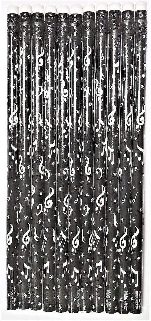 Black and White Musical Note Pencils - 48 Pieces, 7.5" #2 Lead, Party Favor for Music Students and Teachers