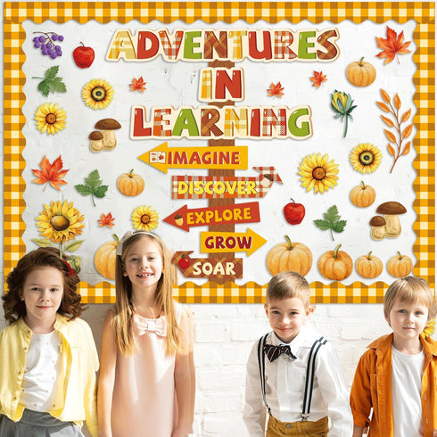 Fall Bulletin Board Classroom Decoration, Autumn Pumpkins Maple Signpost Paper Cutouts for Teachers