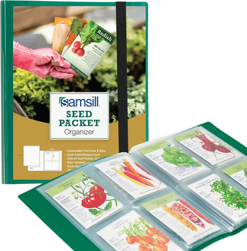 Samsill Seed Packet Organizer, 4 Pocket Reusable Garden Seed Storage with 32 Pockets, Green
