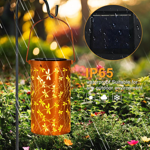 YISITEONE Dragonfly Outdoor Solar Lanterns, Garden Waterproof Metal Hanging Decor Lights for Patio Yard Pathway Lawn