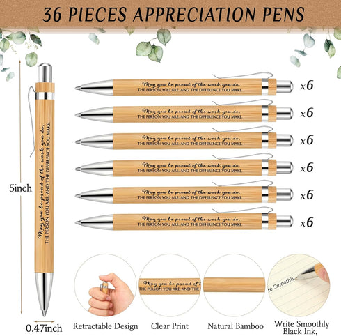 Yeaqee 36 Sets Employee Appreciation Gifts Bulk Thank You Gift Office Bamboo Pen with Inspirational Cards Back to School for Teacher (May You)