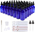 48 Pack 2oz Cobalt Blue Glass Bottles with Eye Droppers for Essential Oils, Perfumes & Lab Chemicals, Labels &