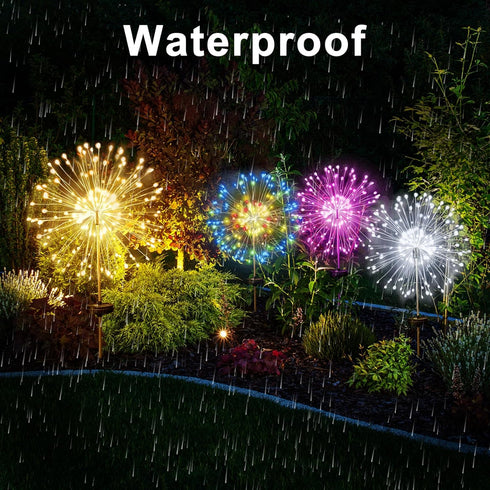 JJGoo Solar Garden Lights, 2 Pack 120 LEDs Solar Firework Lights for Outdoor Decor