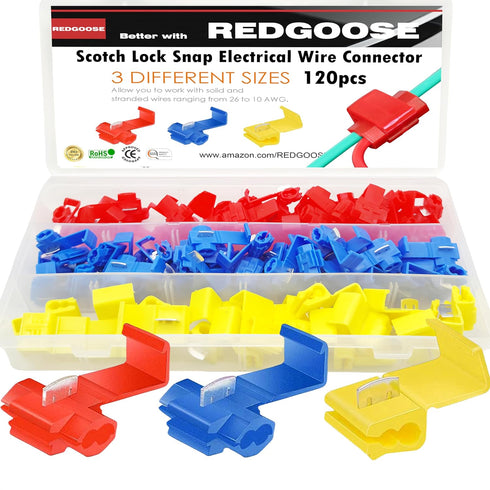 120PCS Solderless Quick Splice Wire Connectors, 22-10 AWG Scotch Lock Snap Electrical Connector Kit