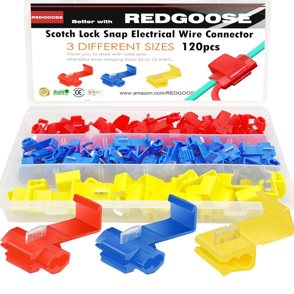 120PCS Solderless Quick Splice Wire Connectors, 22-10 AWG Scotch Lock Snap Electrical Connector Kit