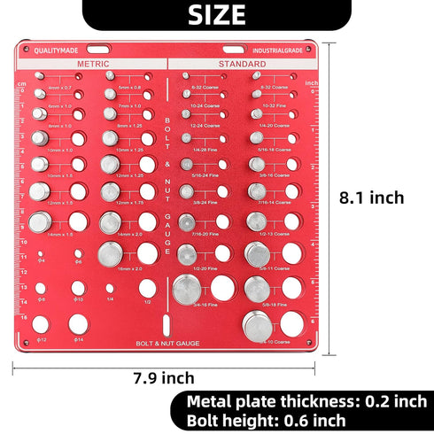 Thread Checker, Nut and Bolt Identifier Gauge with Inch and Centimeter Ruler, 19 Standard & 15 Metric