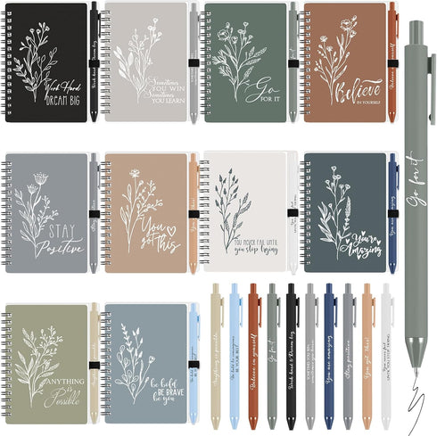 Tenceur 10 Set Inspirational Gifts - Bulk Aesthetic Spiral Notebook Journals with Sticky Note Notepad, Motivational Pen