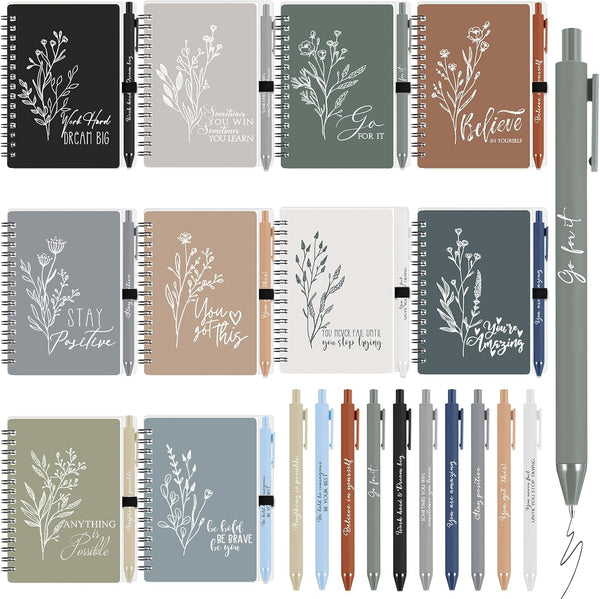 Tenceur 10 Set Inspirational Gifts - Bulk Aesthetic Spiral Notebook Journals with Sticky Note Notepad, Motivational Pen