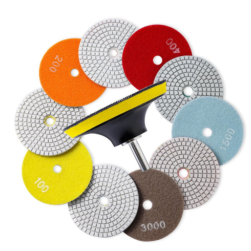 XKDOUS 13 Packs 4" Diamond Polishing Pads with Backer Pad, 50-8000 Grit Wet/Dry Polish Kit for Drill