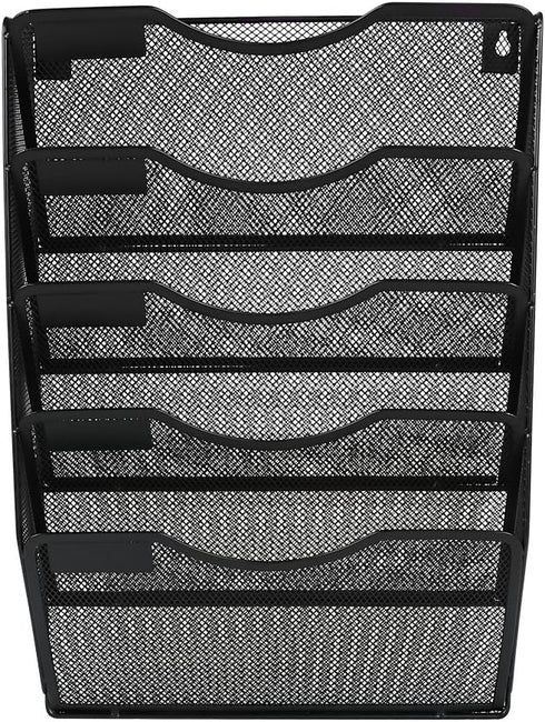 EasyPAG 5 Pocket Wall File Holder - Mesh Hanging Organizer for Mail Paper, Vertical File Folder Holder, Black