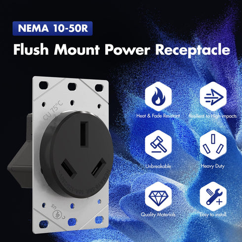 Micmi NEMA 10-50R 50 Amp 250V Power Outlet, Heavy-Duty 50A Receptacle, for Welders, Plasma Cutters, Electric Ranges, Dryers, and More UL listed (NEMA 10-50R)