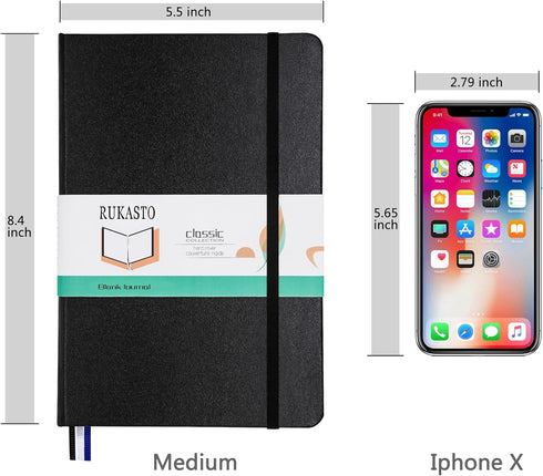 Hardcover Blank Journal Sketchbook for Drawing, Medium 5.5 x 8.4 Inch, 100 GSM Thick Paper (Black, Plain)