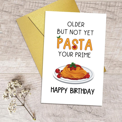 Qiliji Funny Pasta Birthday Card for Him Her, Humorous Pun Birthday Card for Italian Relative Friend Coworker, Older