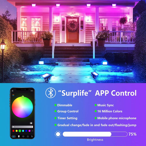 1 30W Dimmable SKYWORLD x LED Floodlights Outdoor, Smart RGB Flood Lights with Plug, APP Remote Control, Colour