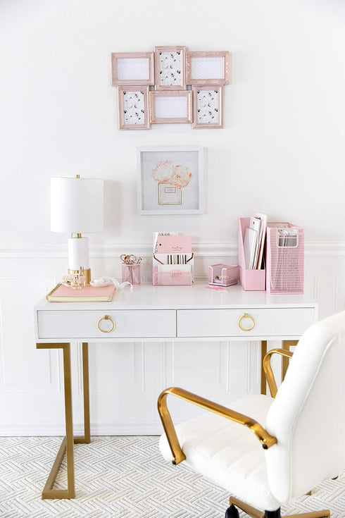 BLU MONACO 5 Piece Pink Desk Organizer Set, Office Supplies with Hanging File Organizer, Magazine Holder, Pen Cup