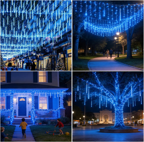 Lurinenna 10 IP65 Tubes Waterproof Solar Meteor Shower Lights, Outdoor LED Icicle String Lights for Outside, Christmas