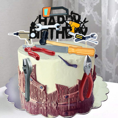 18PCS Cake Topper Tools, Toolbox Cake Decorations with Wrench, Hammer, Mechanic Drill, and More for Birthday Party Decor