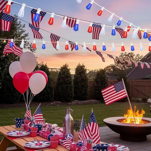 26Ft ST38 12+1 Bulbs 4th LAMPHOME Red White Blue LED String Lights, Patriotic Red White and Blue Lights Outdoor