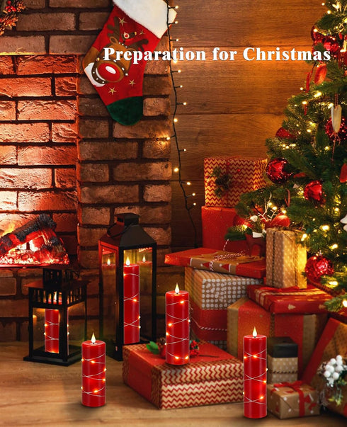 Candles,Set 5 Upinmz Red Flameless Candle with Remote Control and Timer,Flickering Battery Operated Candles with String
