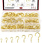 DYWISHKEY Cup Screw Hooks Kit - 136PCS in 7 Sizes, Brass Plated Screw-in Hooks for Home & Office