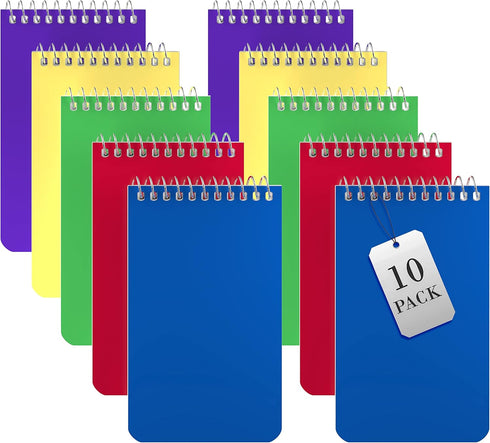 Small Notebooks, Spiral Notepads 3x5 - (Pack of 10), Pocket Memo Pads for Home, Office, College, School - 75 Sheets Each