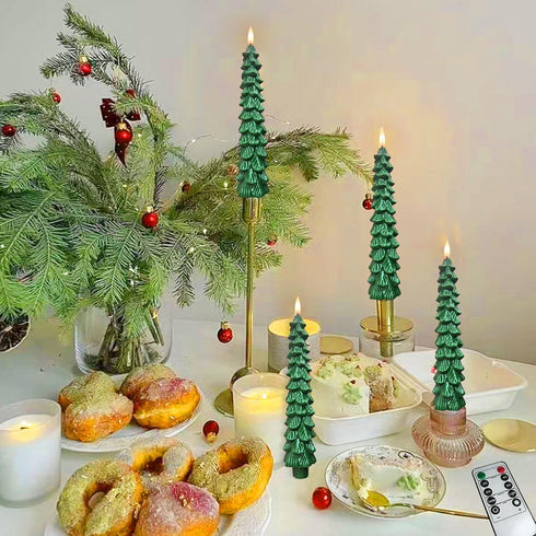 3D (1pcs) Christmas Tree Candles with Remote, Real Wax LED Flameless Taper Candles, Battery Operated Flickering