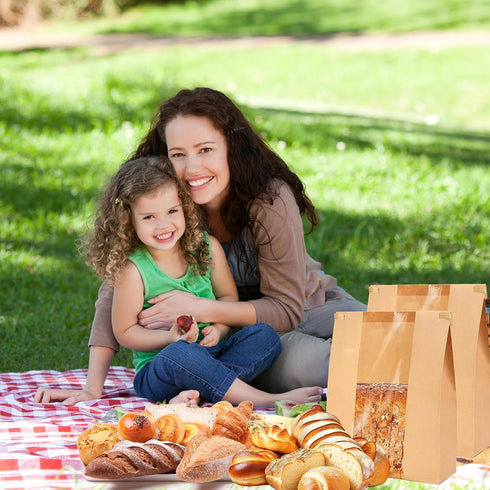 100 Pack 100 Packaging 13.7 8.3 3.5 Paper Bread Bags for Homemade Bread with Window and Label Stickers,Sourdough Bread