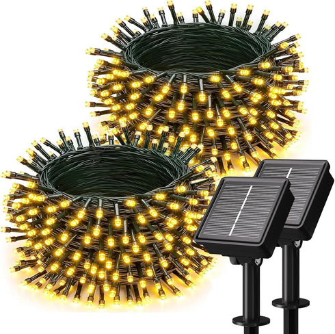2 Pack Solar String Lights Outdoor - Total 92FT 240 LED Solar