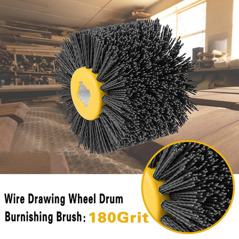 Abrasive Nylon Wire Drawing Wheel Drum Brushes, 180 Grit 120x100mm Wheel Drum Burnishing Tool for Wood Furniture