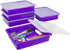 Storex Letter Size Flat Storage Tray – Organizer Bin with Non-Snap Lid, Violet, 5-Pack for Classroom, Office, Home