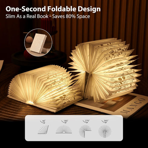 Light,3-Color 1200mAh Floral Print Book Book Lamp Book Lovers Gifts | Portable Foldable Paper Desk Lamp | Night Reading