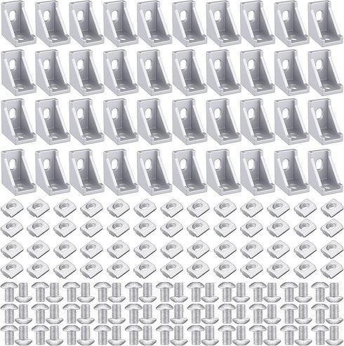 Therwen 50 Sets 2020 Series Aluminum Profile Connector Set, 50 Pcs White Corner Bracket for Aluminum Rail Accessories