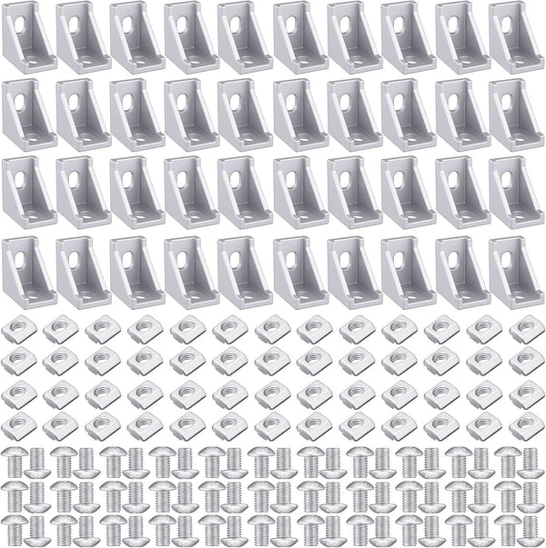 Therwen 50 Sets 2020 Series Aluminum Profile Connector Set, 50 Pcs White Corner Bracket for Aluminum Rail Accessories