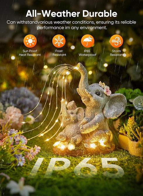 Brightown Solar-Elephant-Garden-Decor-Statue with Succulent & Watering LED Lights, Waterproof Outdoor Decor for Patio