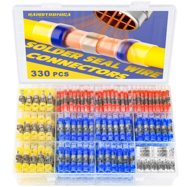 330PCS Solder Seal Wire Connectors - Marine Grade Heat Shrink Butt Connectors for Electrical, Stereo (30 Yellow, 80