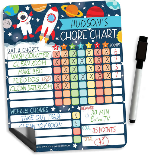 Magnetic Chore Chart for Kids - Good Behavior Chart at Home, Dry Erase Daily, Weekly Responsibility List, Space Chore