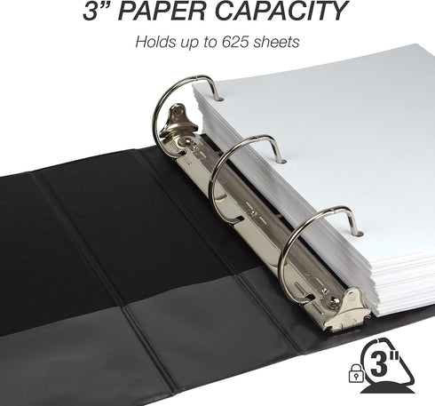 Samsill Durable D Ring Binder, 3 Inch, Customizable Clear View Cover, Black, Made in the USA, Holds 625 Pages
