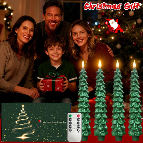 3D (1pcs) Christmas Tree Candles with Remote, Real Wax LED Flameless Taper Candles, Battery Operated Flickering