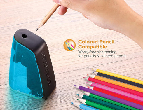 Bostitch Office Battery Pencil Sharpener, Hinged Tray, Colored Pencil Compatible, Blue (BPS2-BLUE) and Black (BPS2-BLK)