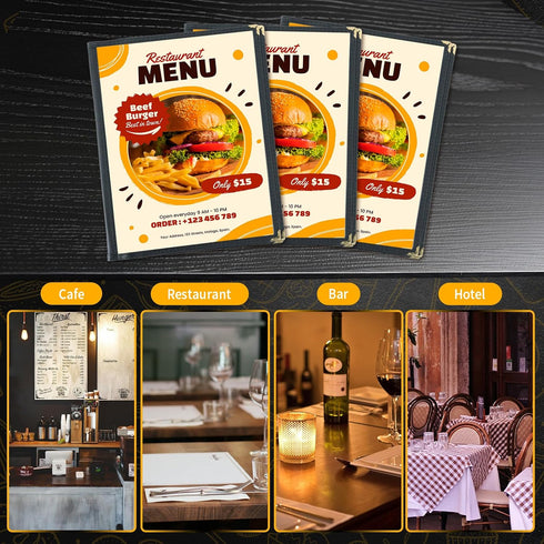 3 Pack 8.5" 11" Menu Covers x Menu Holder, Double Stitched Menu Covers, Restaurant Menu Cover, Single Page Menu Cover