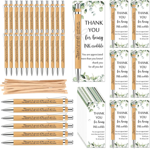 Yeaqee 36 Sets Employee Appreciation Gifts, Bulk Thank You Gift Office Bamboo Pen with Inspirational Cards