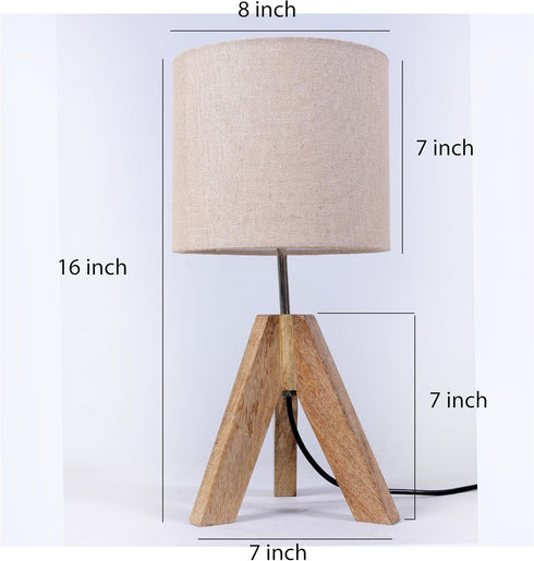 16 Inches Tripod Table Lamp, Height with Brown Jute Lamp Shade Bedside Lamp Nightstand Lamp for Nursery, Bedroom, Kid