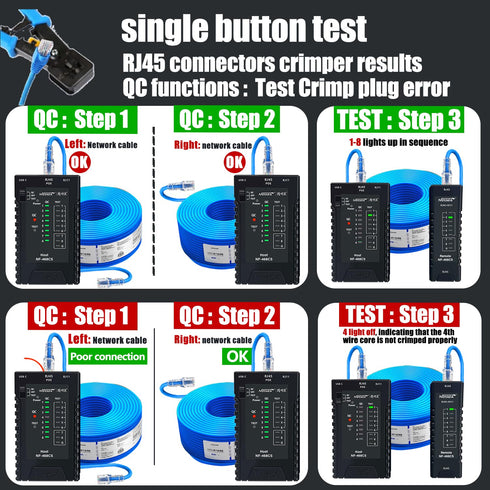 NOYAFA NF-468CS Network Cable Tester, Telephone & Continuity Tester for RJ45/RJ11/RJ12/CAT5/CAT6/POE Test Tool (Black)