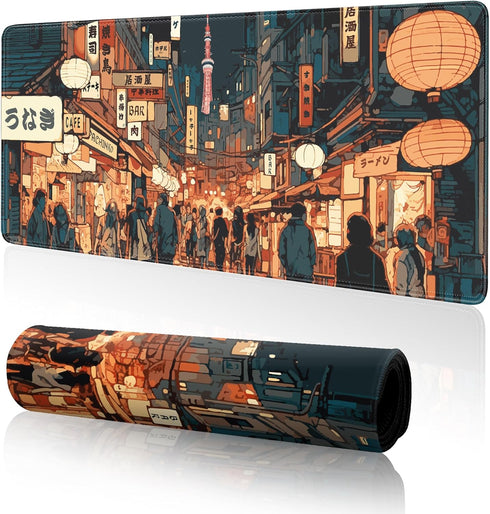 Japanese Street Gaming Mouse Pad Large, Anime Mouse Mat Desk Pad, 31.5 x 11.8 Extended Keyboard Mousepad with Non-Slip
